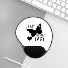 DistinctInk Mouse Pad With Wrist Rest - Crazy Butterfly Lady