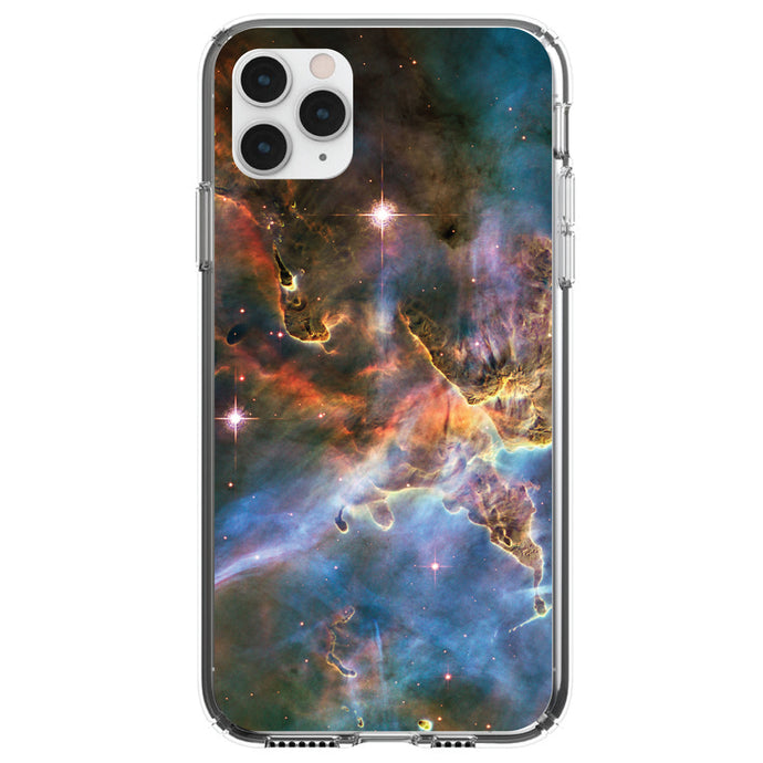 DistinctInk® Clear Shockproof Hybrid Case for Apple iPhone / Samsung Galaxy / Google Pixel - Blue Pink Orange Carina Nebula