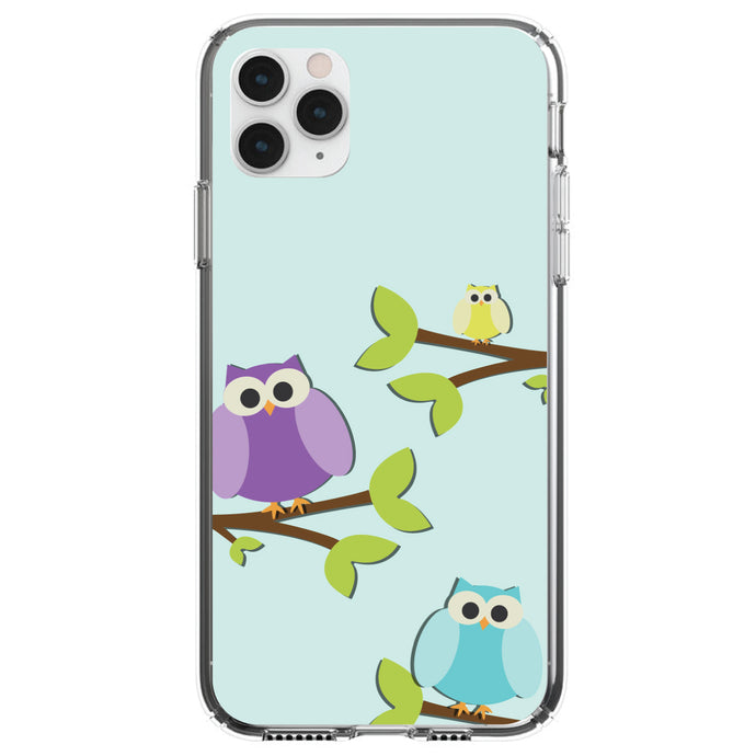 DistinctInk® Clear Shockproof Hybrid Case for Apple iPhone / Samsung Galaxy / Google Pixel - Blue Purple Yellow Owls