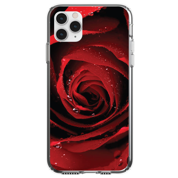 DistinctInk® Clear Shockproof Hybrid Case for Apple iPhone / Samsung Galaxy / Google Pixel - Dew Covered Red Rose
