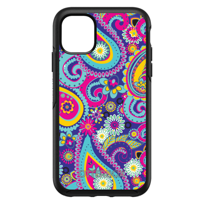 DistinctInk™ OtterBox Symmetry Series Case for Apple iPhone / Samsung Galaxy / Google Pixel - Hot Blue Yellow Pink Paisley