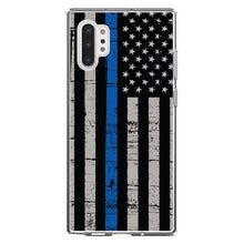 DistinctInk® Clear Shockproof Hybrid Case for Apple iPhone / Samsung Galaxy / Google Pixel - Weathered Thin Blue Line US Flag