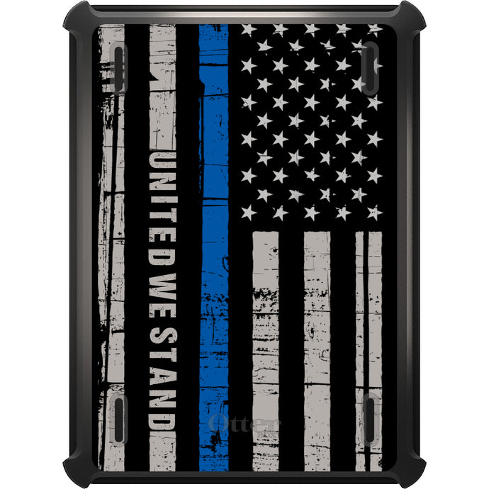 DistinctInk™ OtterBox Defender Series Case for Apple iPad / iPad Pro / iPad Air / iPad Mini - Thin Blue Line US Flag 
