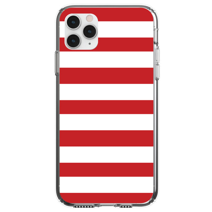 DistinctInk® Clear Shockproof Hybrid Case for Apple iPhone / Samsung Galaxy / Google Pixel - Red & White Bold Horizontal Stripes
