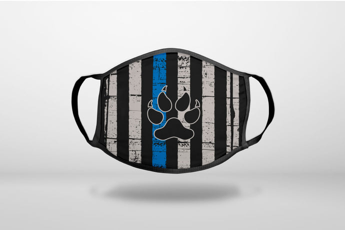 Thin Blue Line US Flag K9 Dog Paw - 3-Ply Reusable Soft Face Mask Covering, Unisex, Cotton Inner Layer