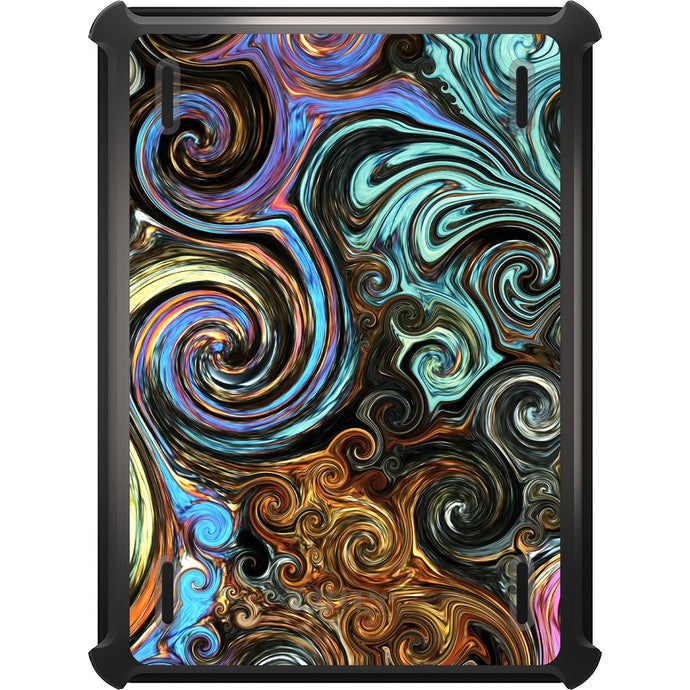 DistinctInk™ OtterBox Defender Series Case for Apple iPad / iPad Pro / iPad Air / iPad Mini - Gold Brown Black Blue Abstract Swirls