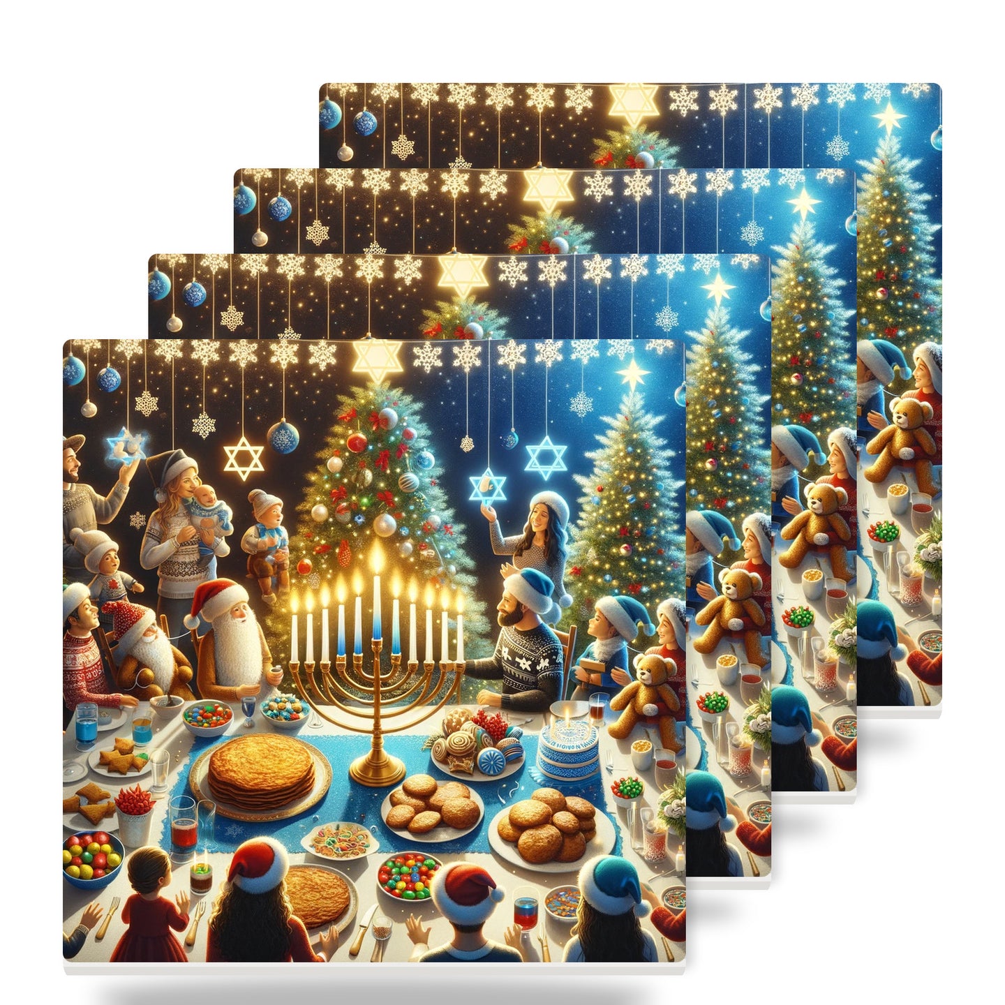 Chrismukkah Holiday Celebration ceramic coasters set of 4