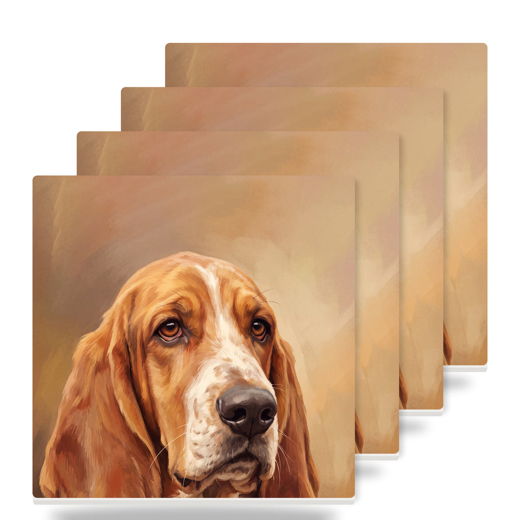 Basset Hound Portrait ceramic coasters set of 4