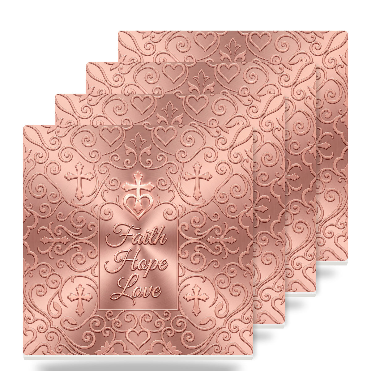 Faith Hope Love ceramic coasters set of 4