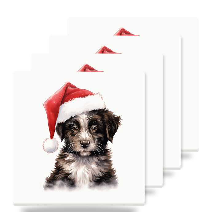 Mudi Puppy Drawing ceramic coasters set of 4