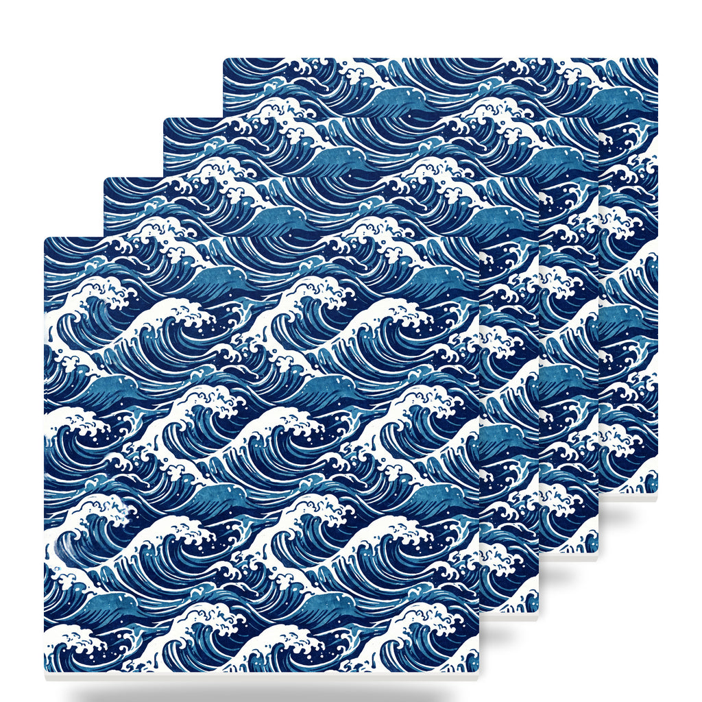 Ocean Waves ceramic coasters set of 4