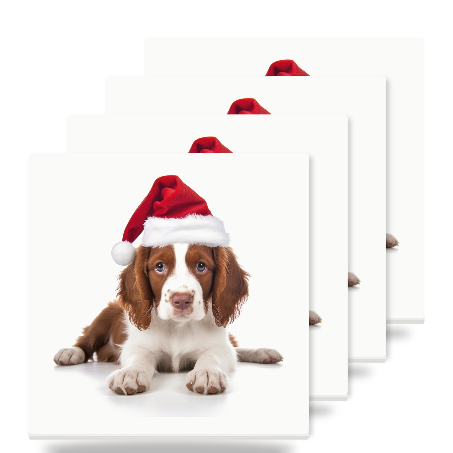 Irish Red and White Setter Puppy ceramic coasters set of 4