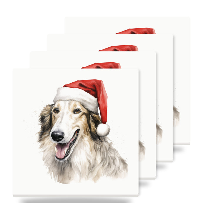 Borzoi Puppy Drawing ceramic coasters set of 4