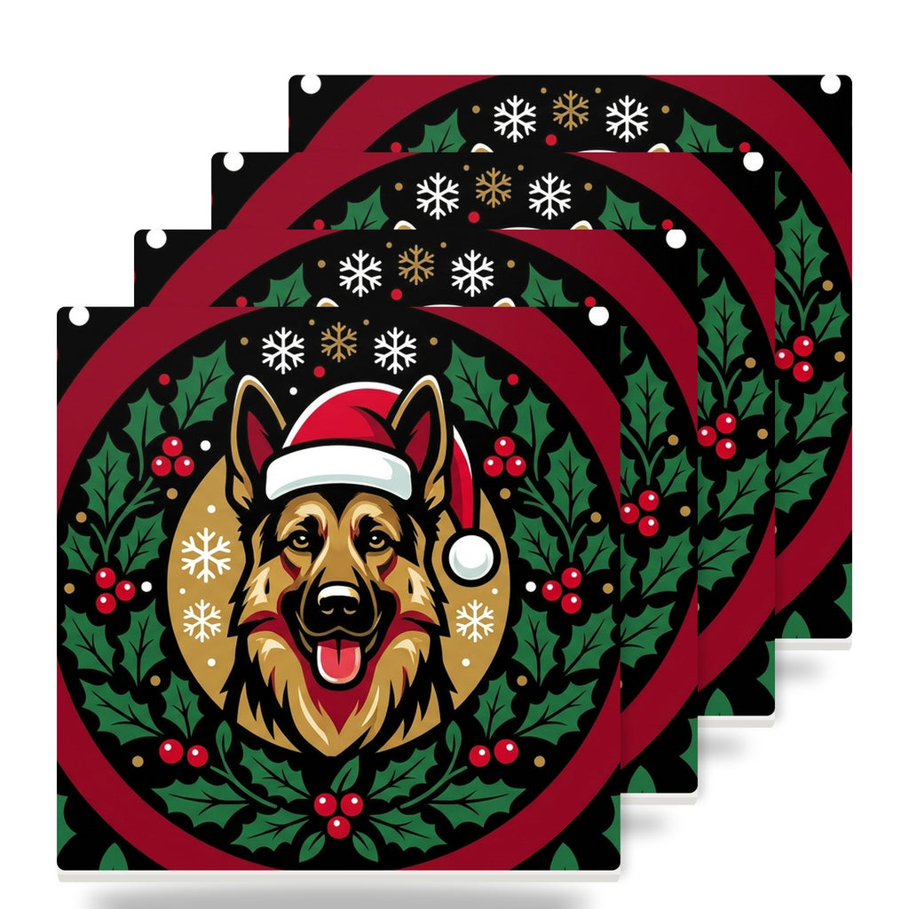 German Shepherd Christmas Ornament Art ceramic coasters set of 4