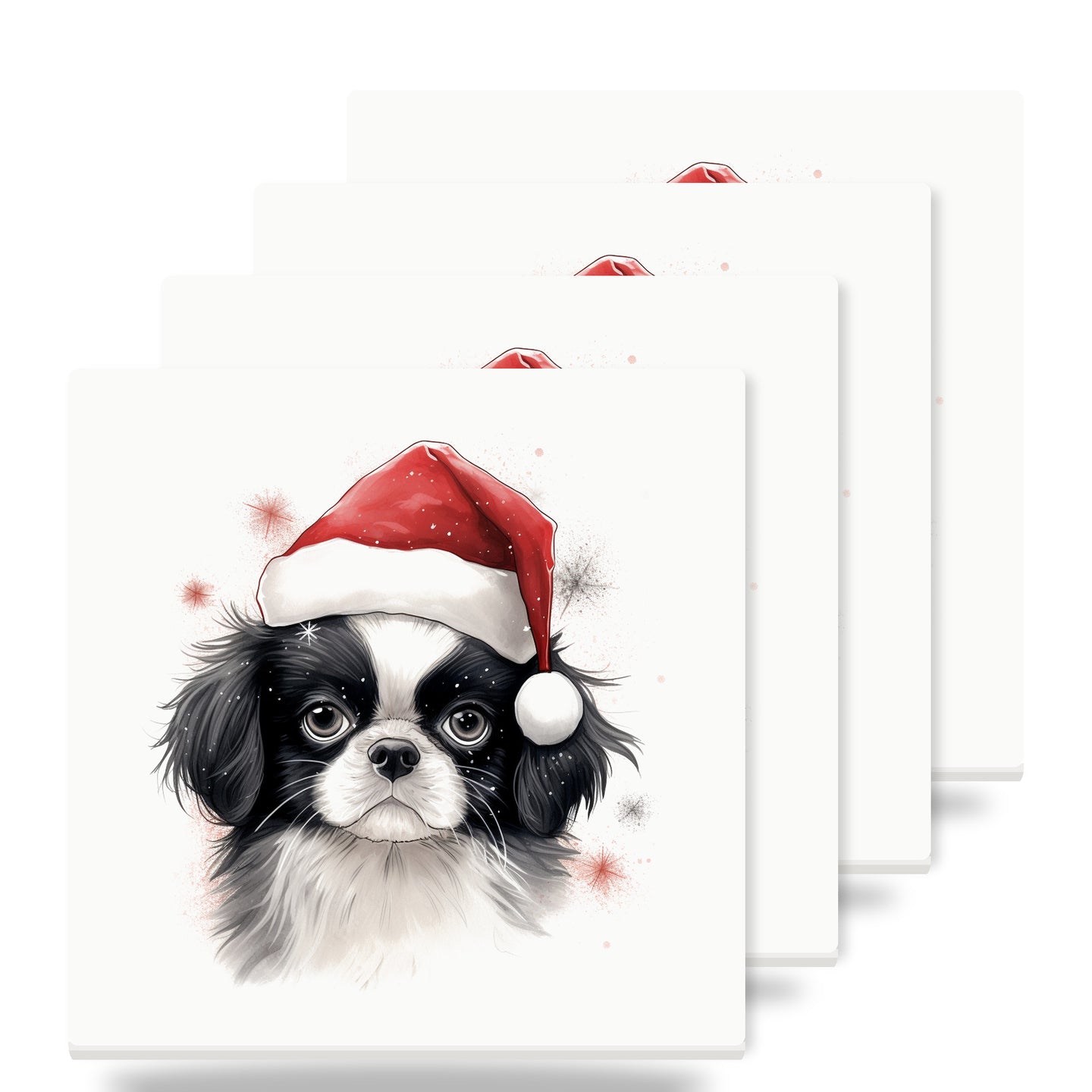 Japanese Chin Puppy Drawing ceramic coasters set of 4