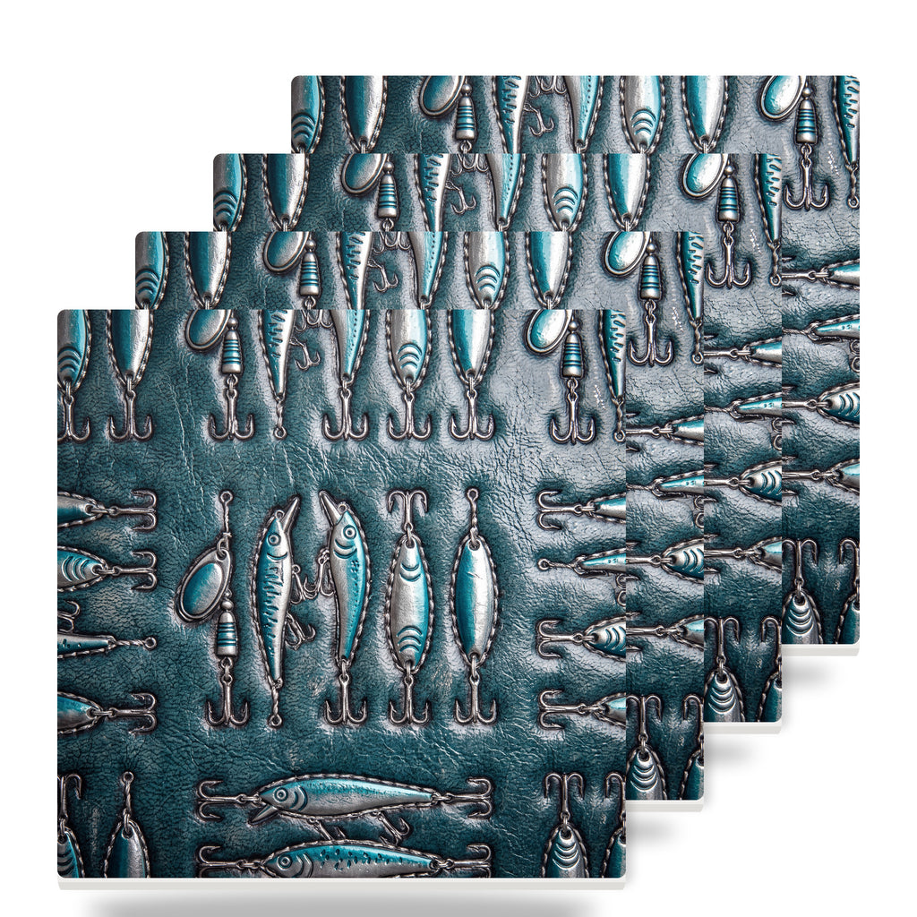 Fishing Lure ceramic coasters set of 4