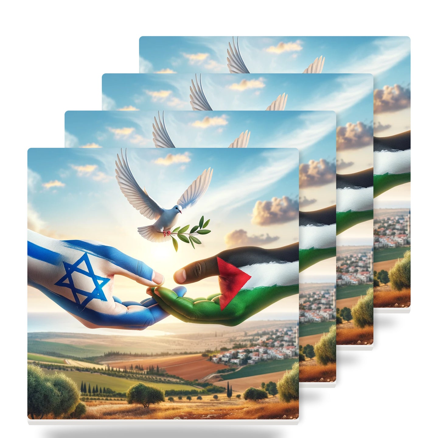 Peace Dove Olive Branch ceramic coasters set of 4