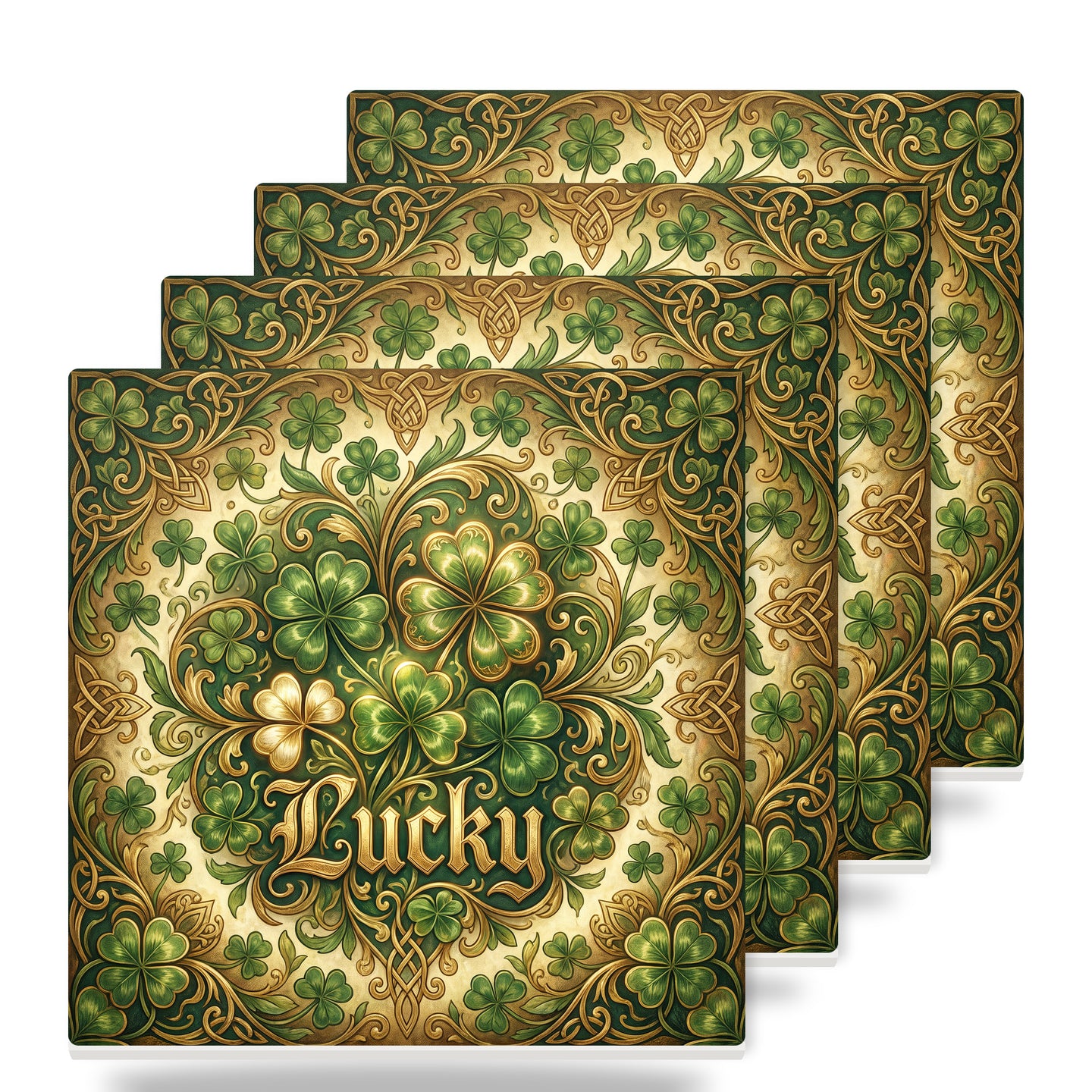 Shamrock St Patricks ceramic coasters set of 4