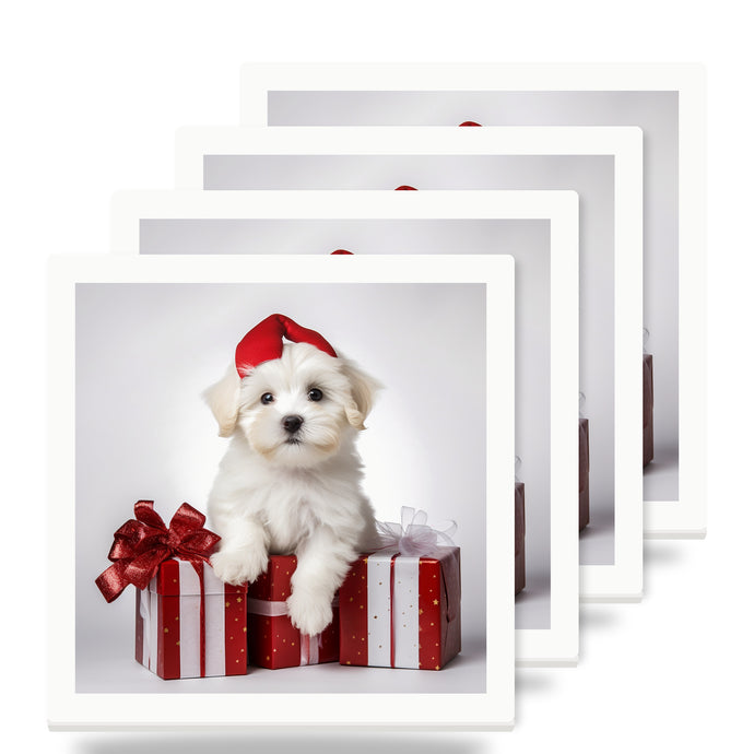 Coton de Tulear Puppy ceramic coasters set of 4