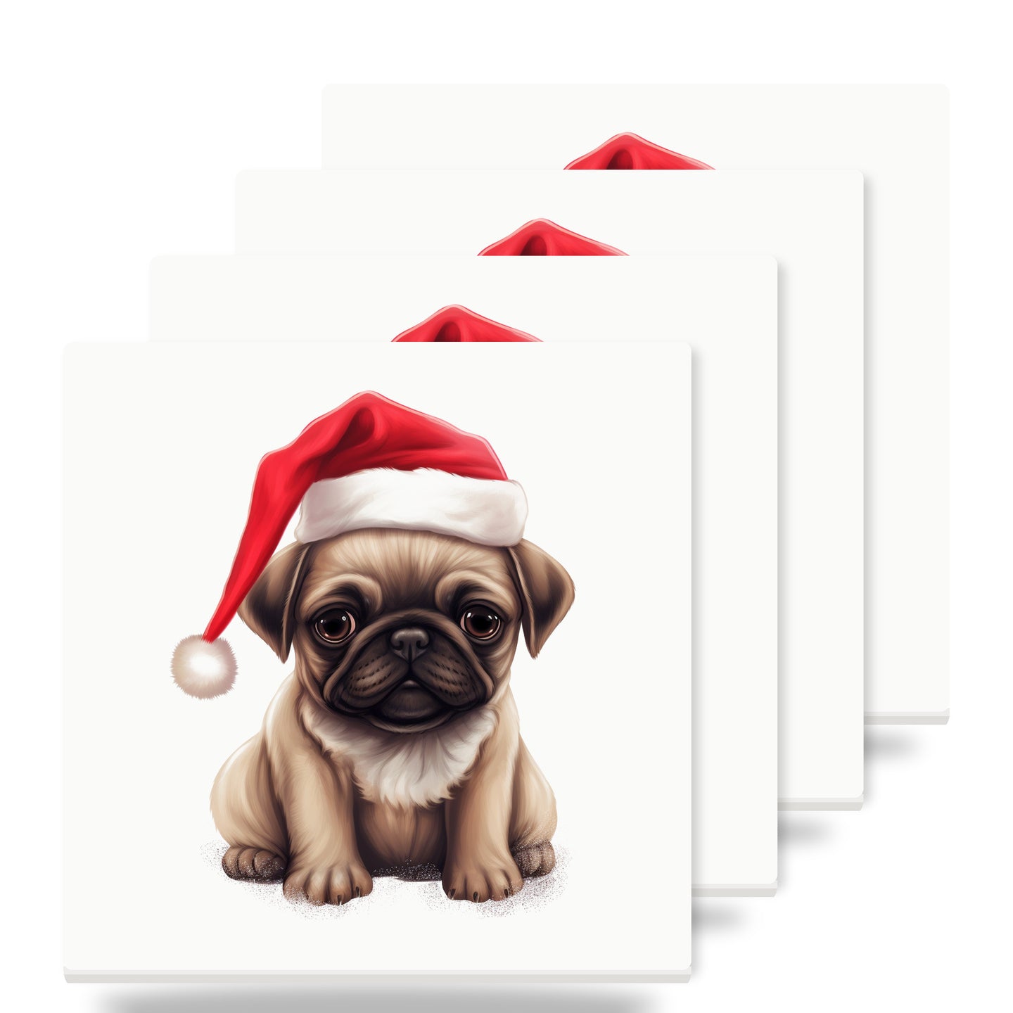 Pug Puppy Drawing ceramic coasters set of 4
