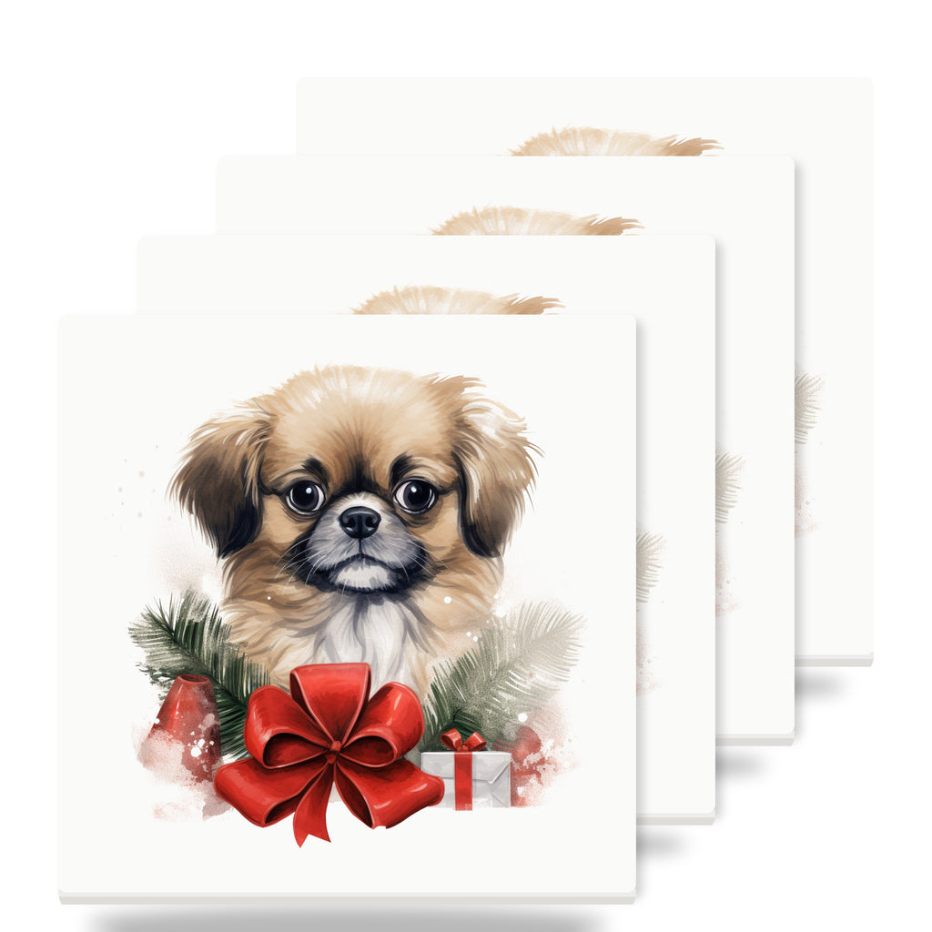 Tibetan Spaniel Puppy Drawing ceramic coasters set of 4