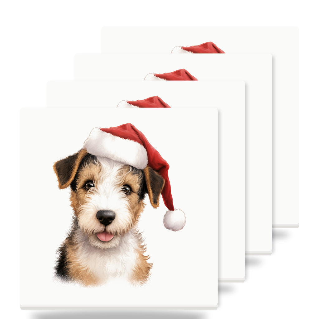 Wire Fox Terrier Puppy Drawing ceramic coasters set of 4
