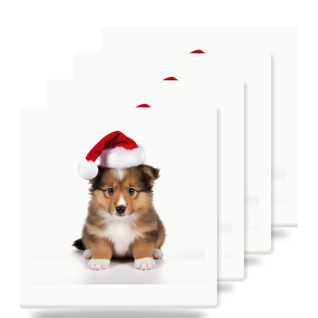 Shetland Sheepdog Puppy ceramic coasters set of 4