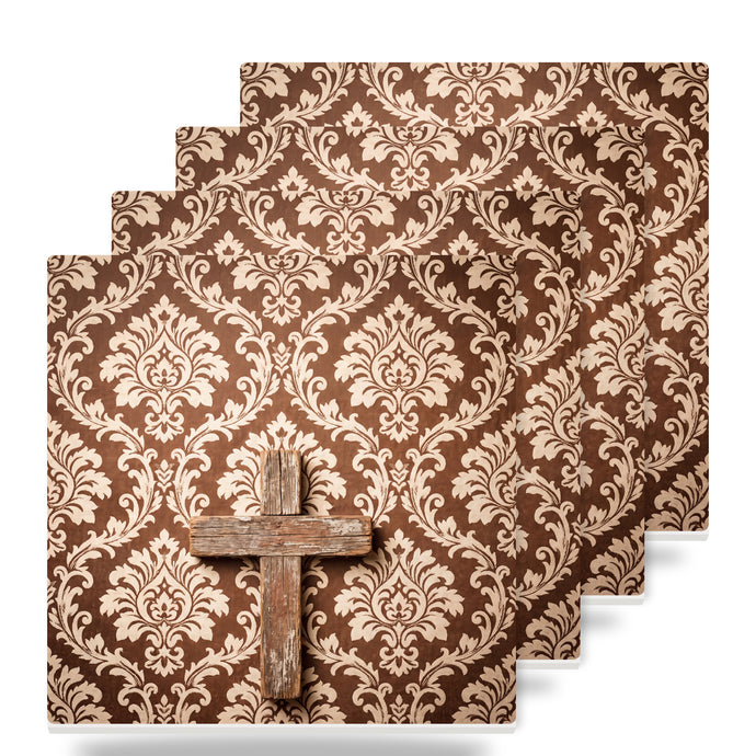 Wooden Cross ceramic coasters set of 4