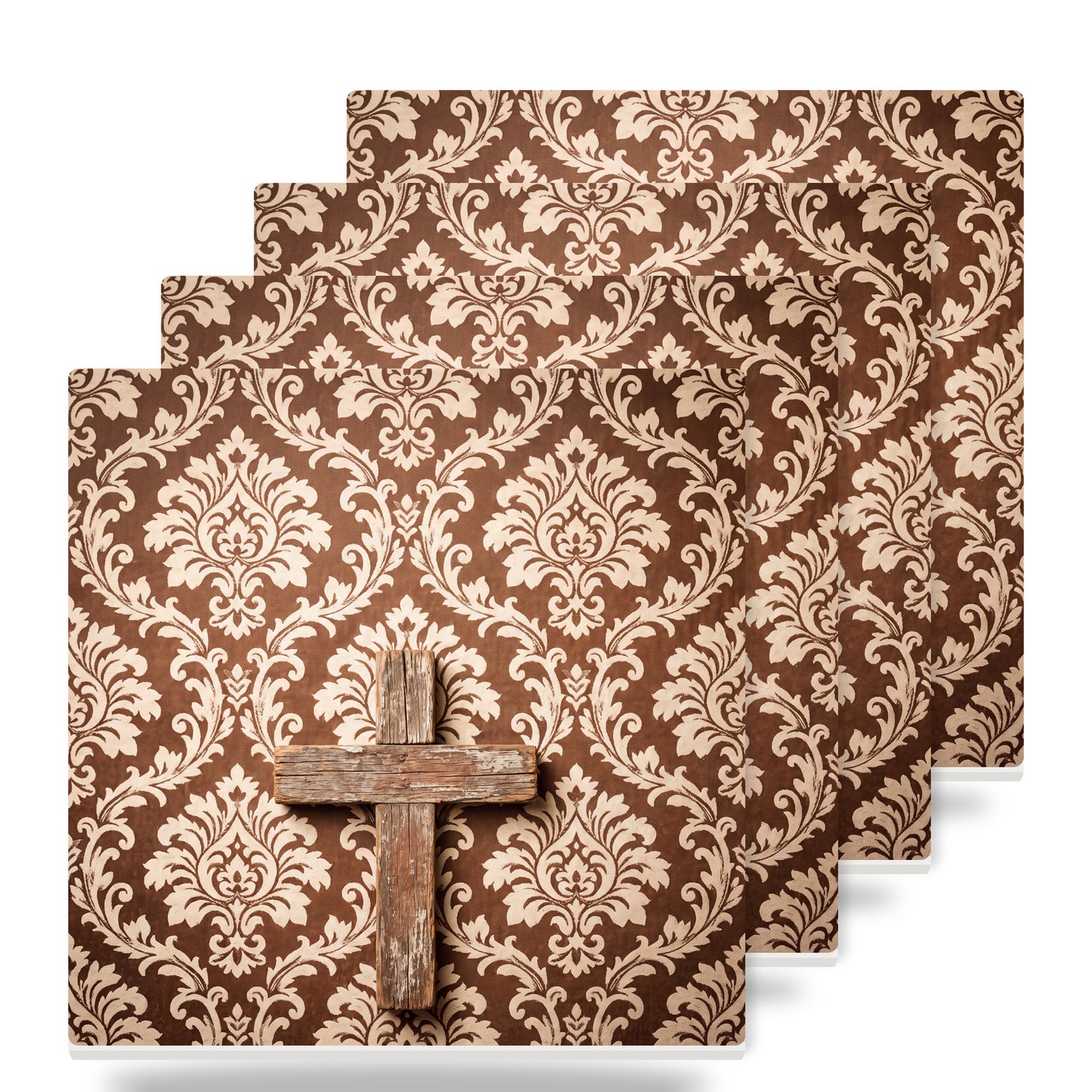 Wooden Cross ceramic coasters set of 4