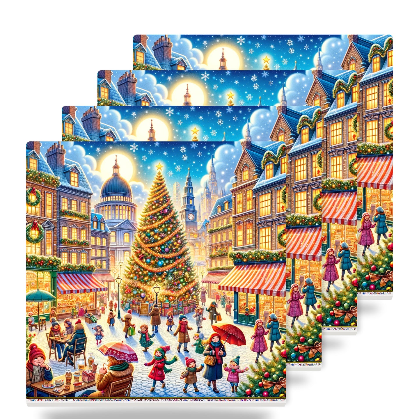 Holiday Town Square ceramic coasters set of 4