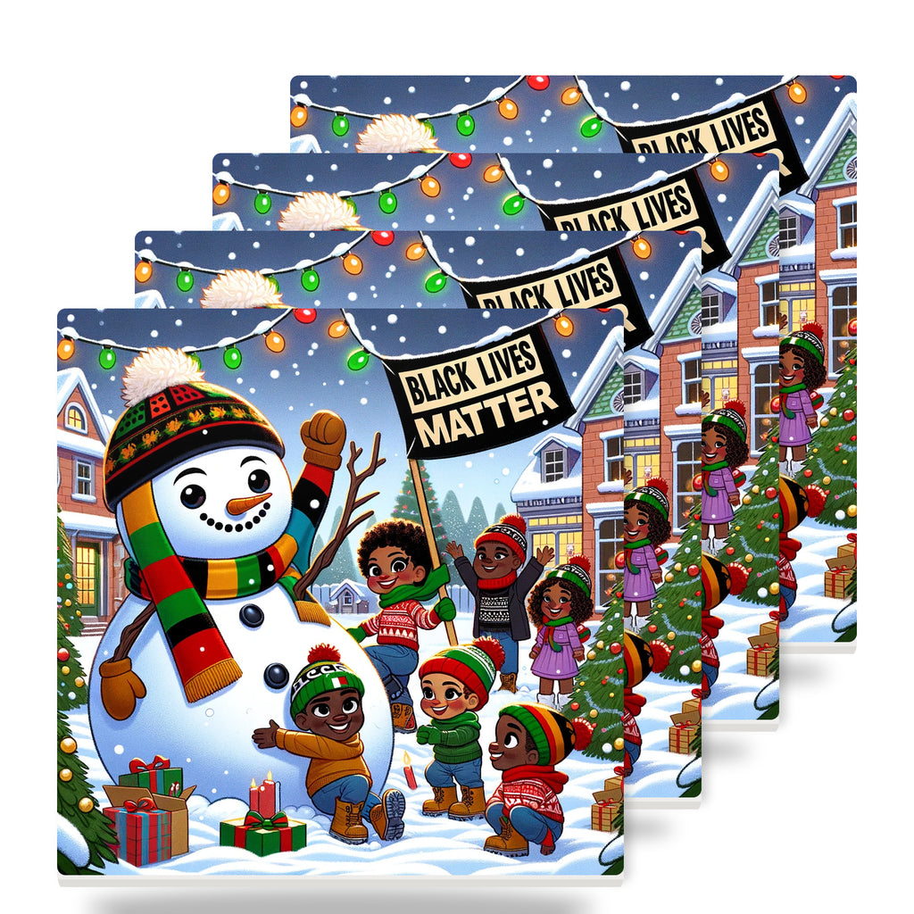 Festive Snowman Friends ceramic coasters set of 4