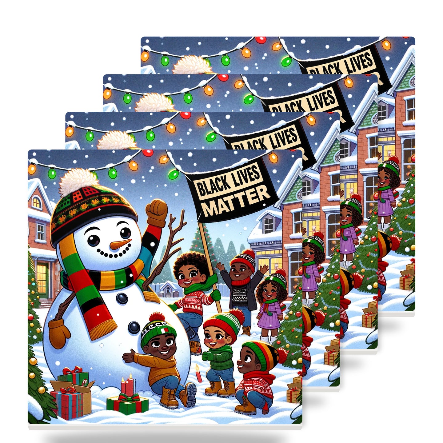 Festive Snowman Friends ceramic coasters set of 4