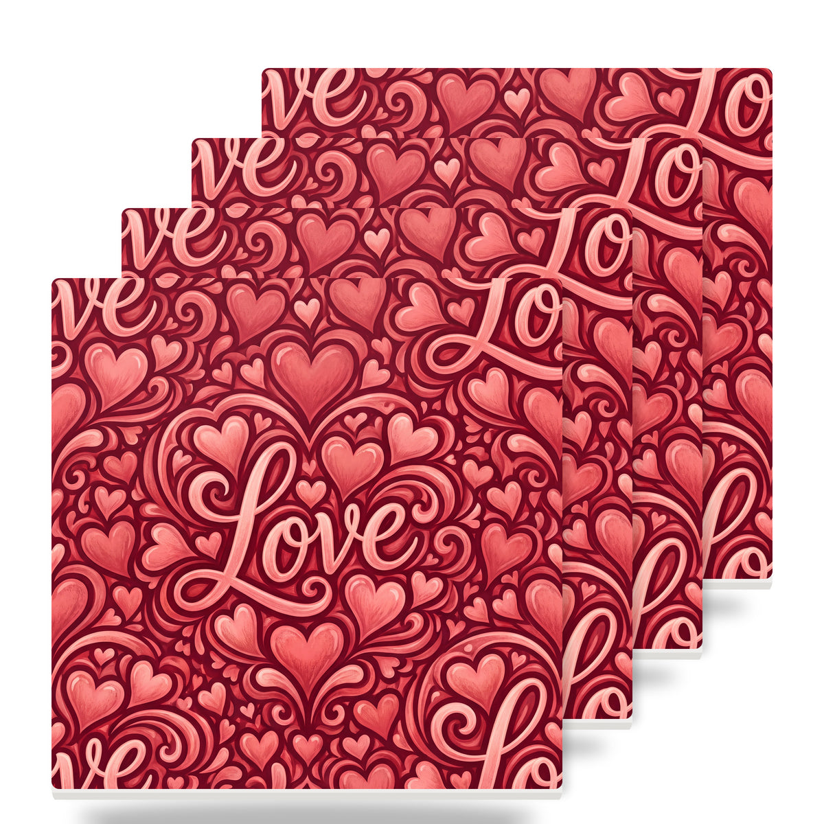 Love Script Hearts ceramic coasters set of 4