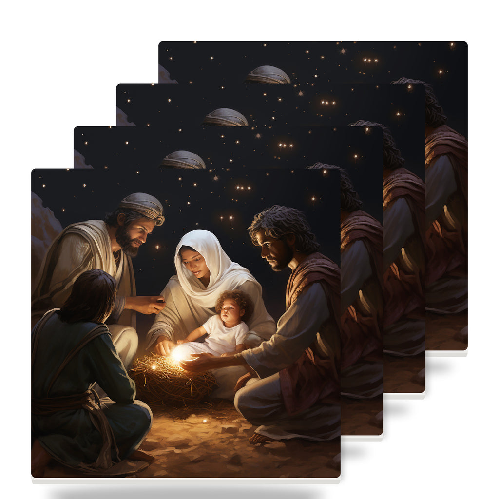 Starry Night Nativity ceramic coasters set of 4