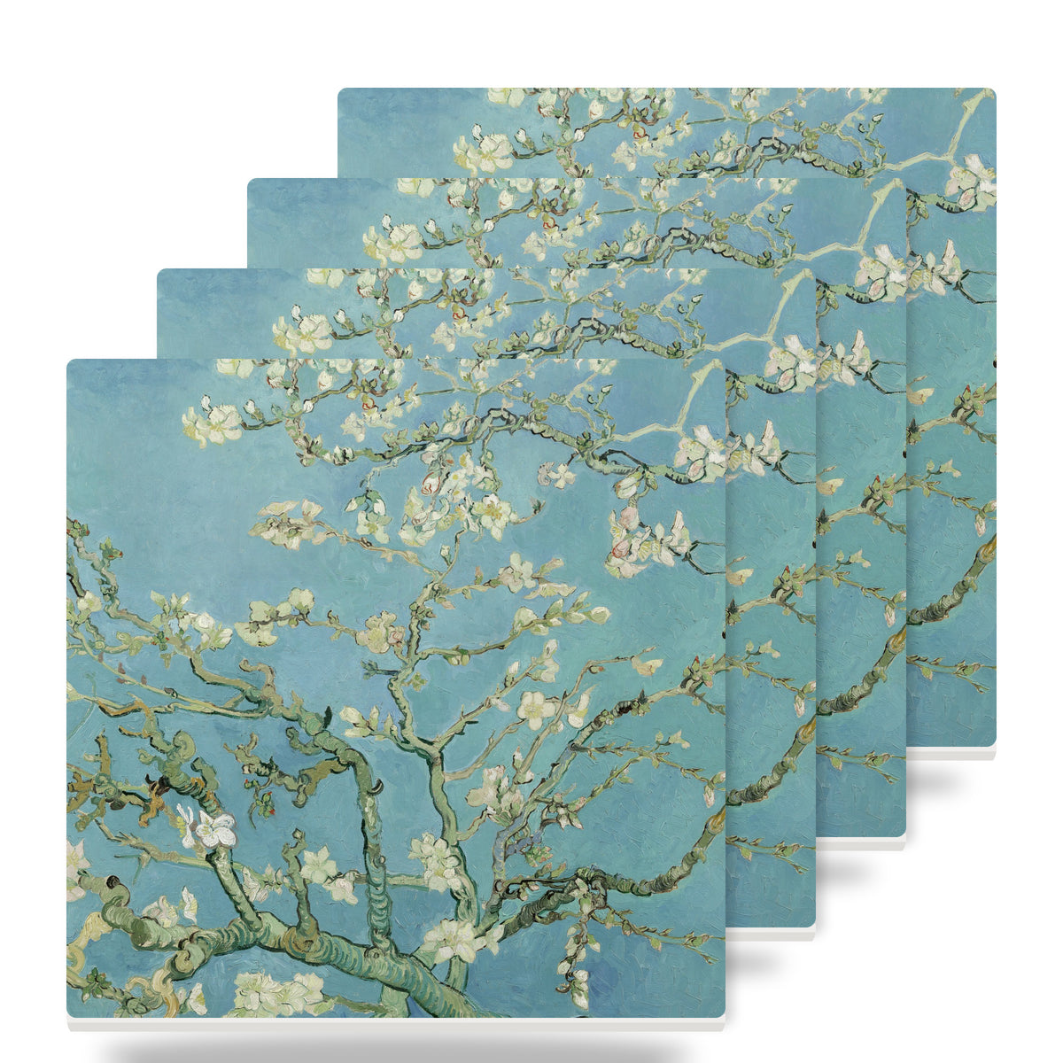 Almond Blossoms ceramic coasters set of 4