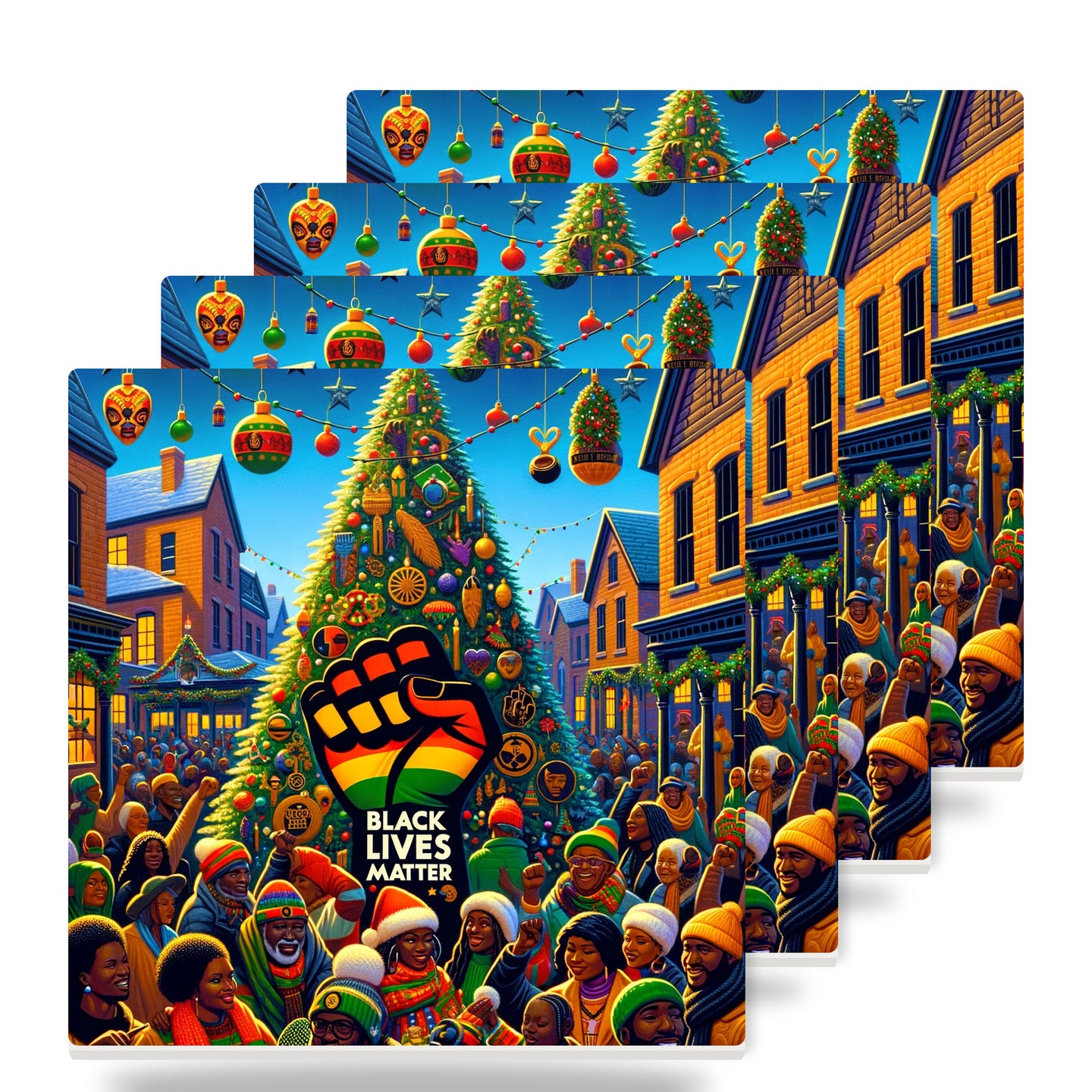 Holiday Unity Celebration ceramic coasters set of 4