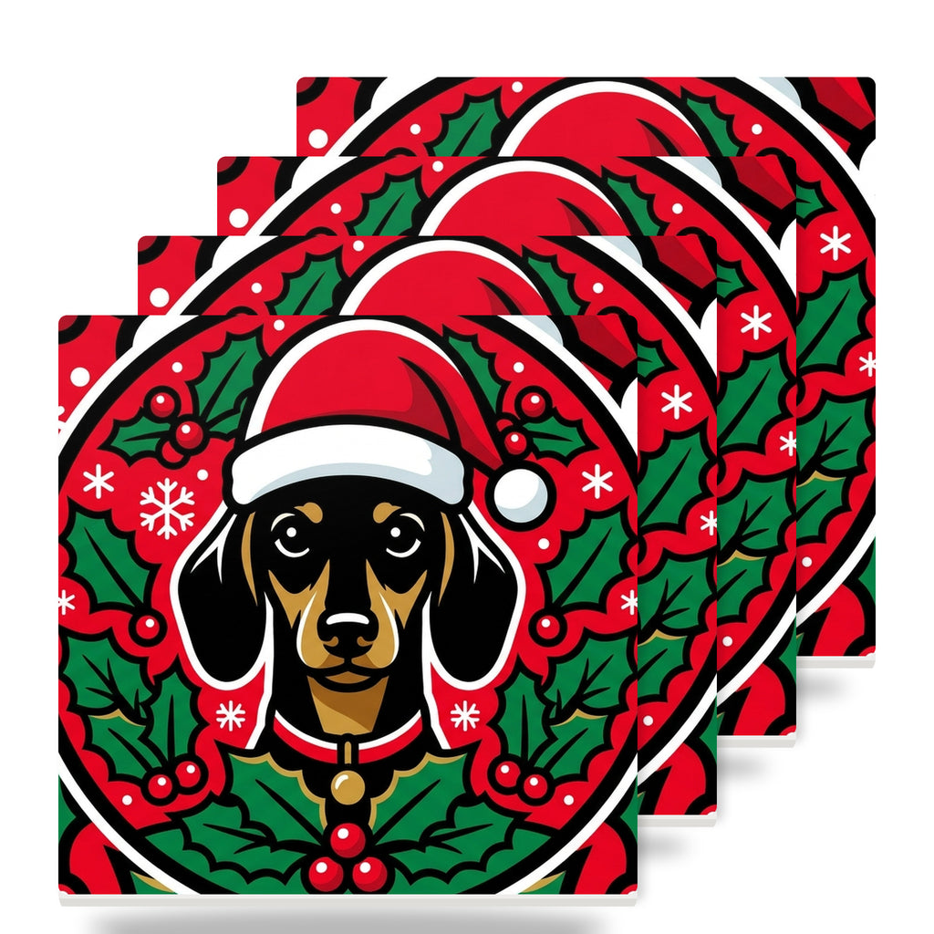 Dachshund Christmas Ornament Art ceramic coasters set of 4