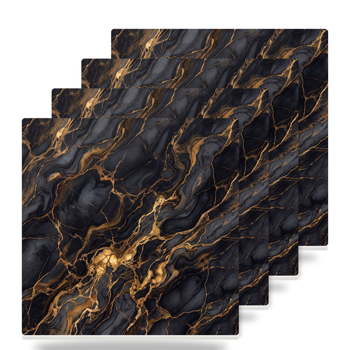 Black Gold Marble ceramic coasters set of 4