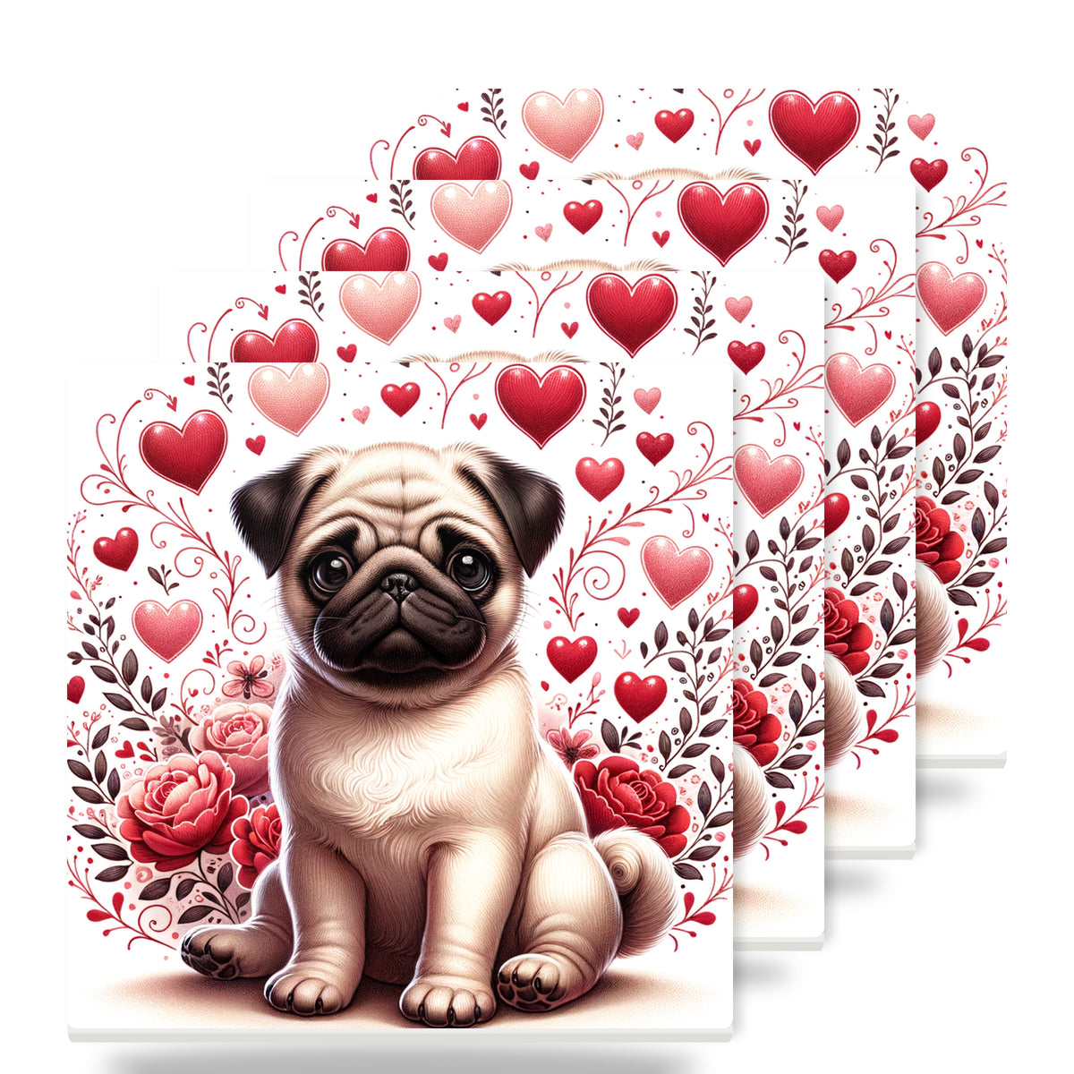 Pug ceramic coasters set of 4