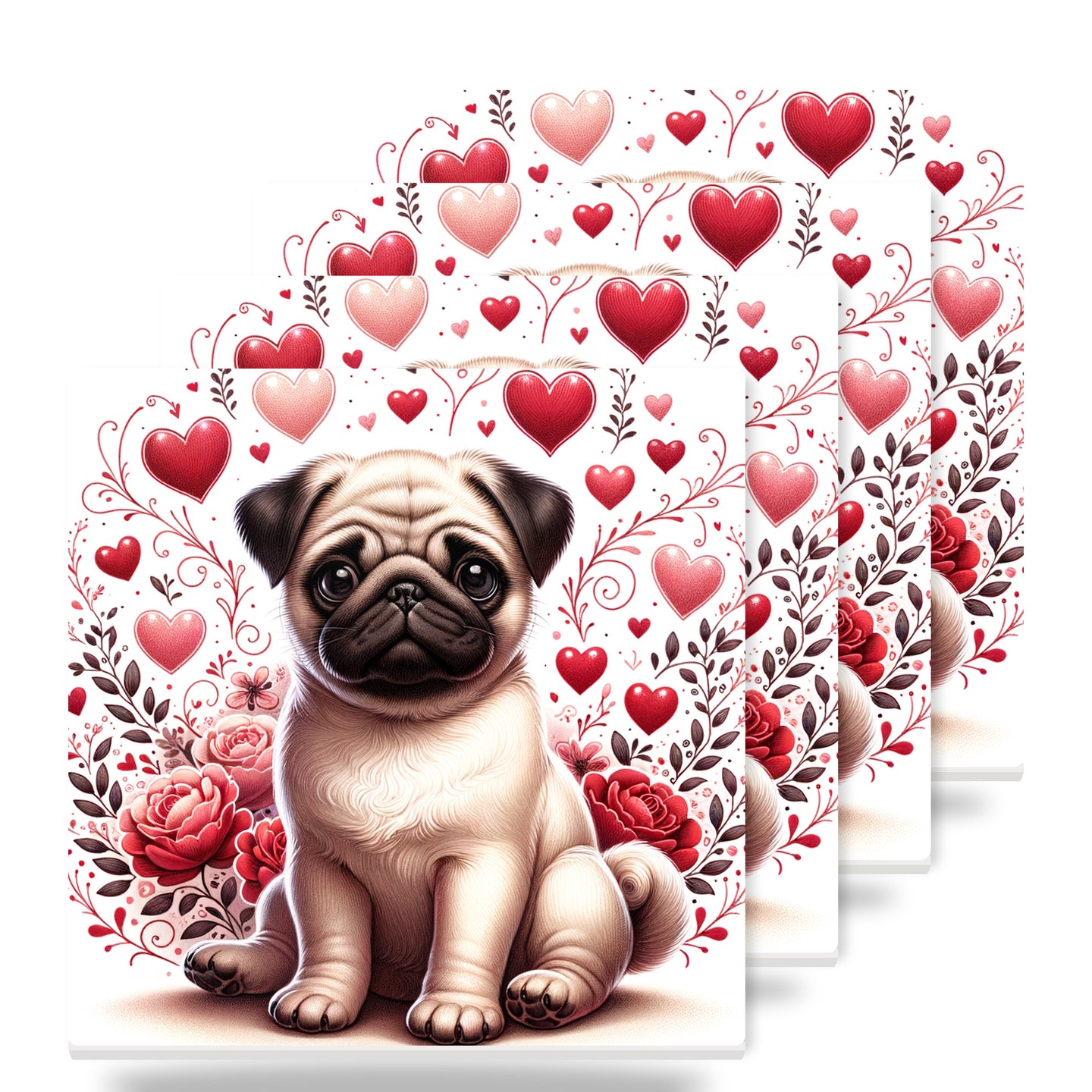Pug ceramic coasters set of 4