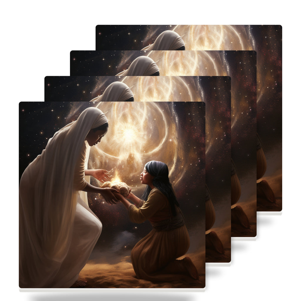 Celestial Gold Nativity ceramic coasters set of 4