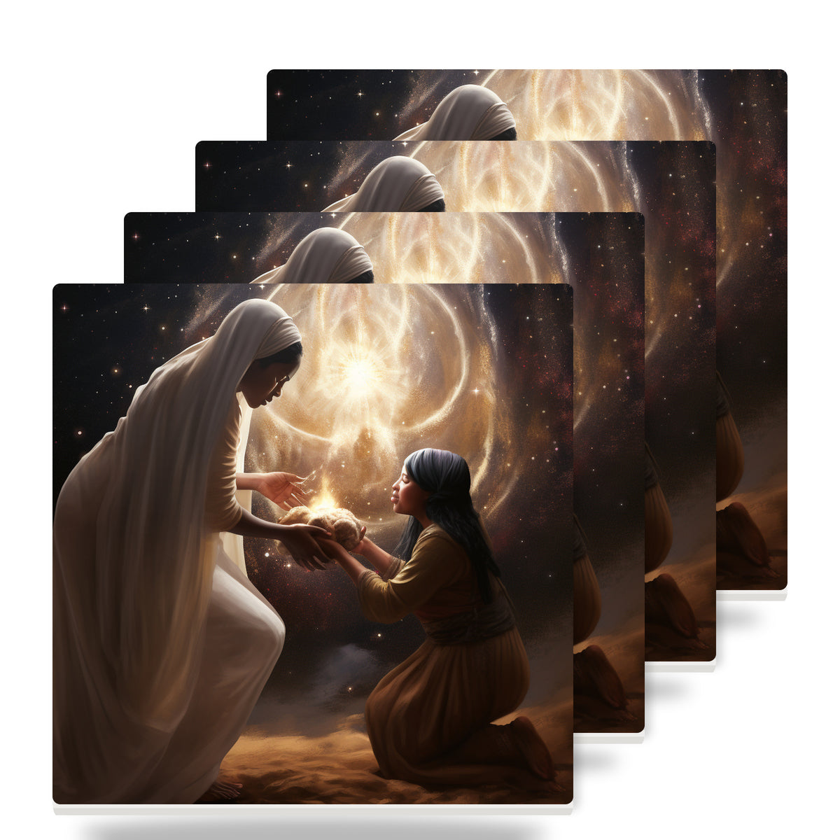 Celestial Gold Nativity ceramic coasters set of 4