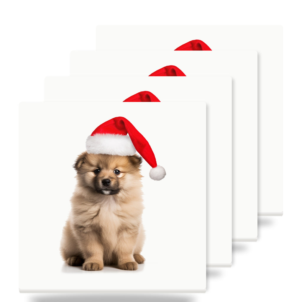 Keeshonden Puppy ceramic coasters set of 4