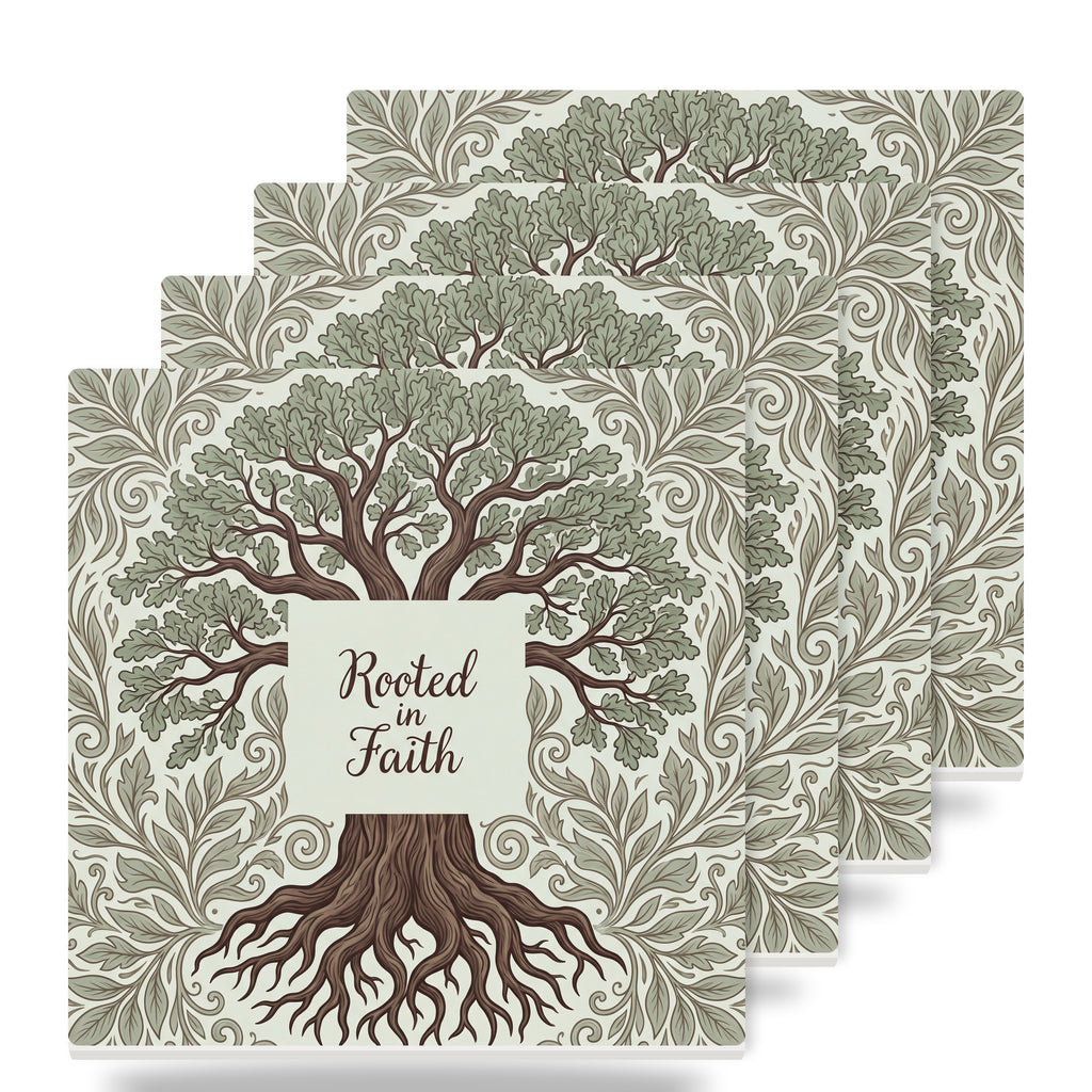 Rooted In Faith Tree ceramic coasters set of 4