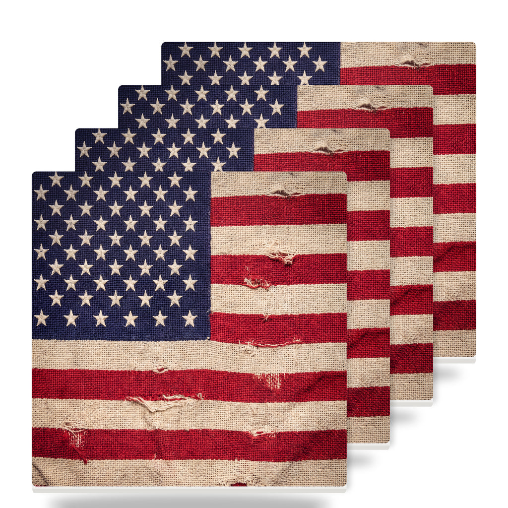 Weathered American Flag ceramic coasters set of 4