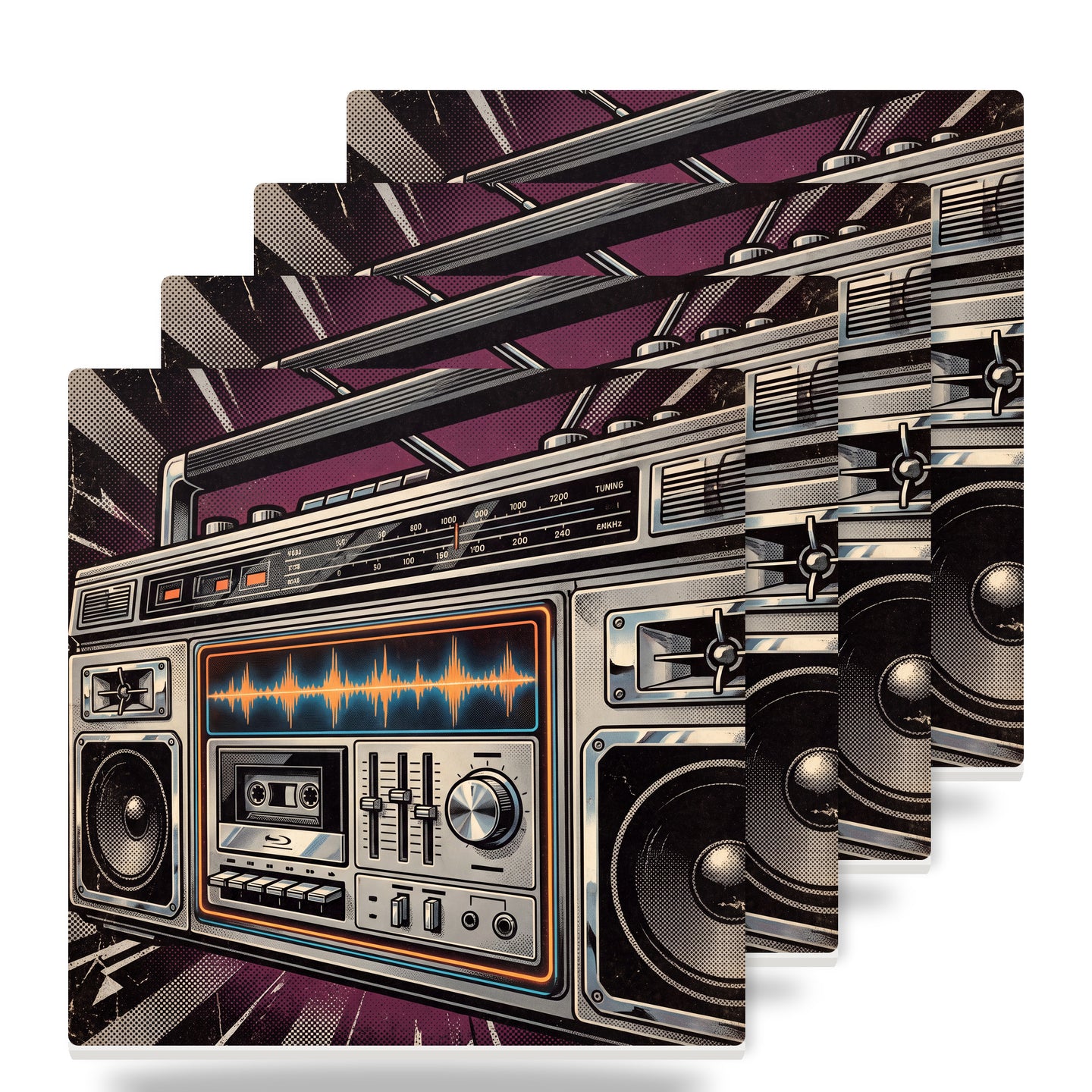 Boombox ceramic coasters set of 4