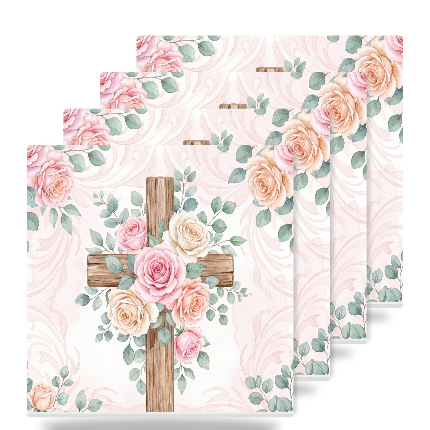 Floral Cross ceramic coasters set of 4