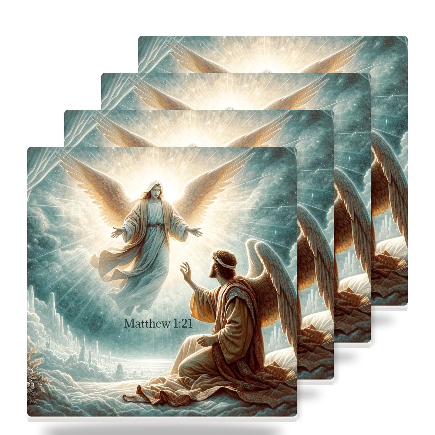 Golden Heavenly Angels ceramic coasters set of 4