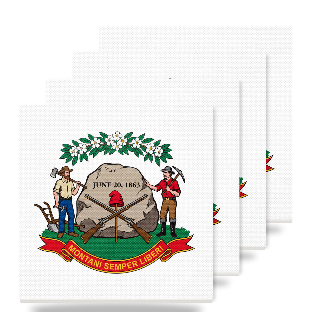 West Virginia State Flag ceramic coasters set of 4