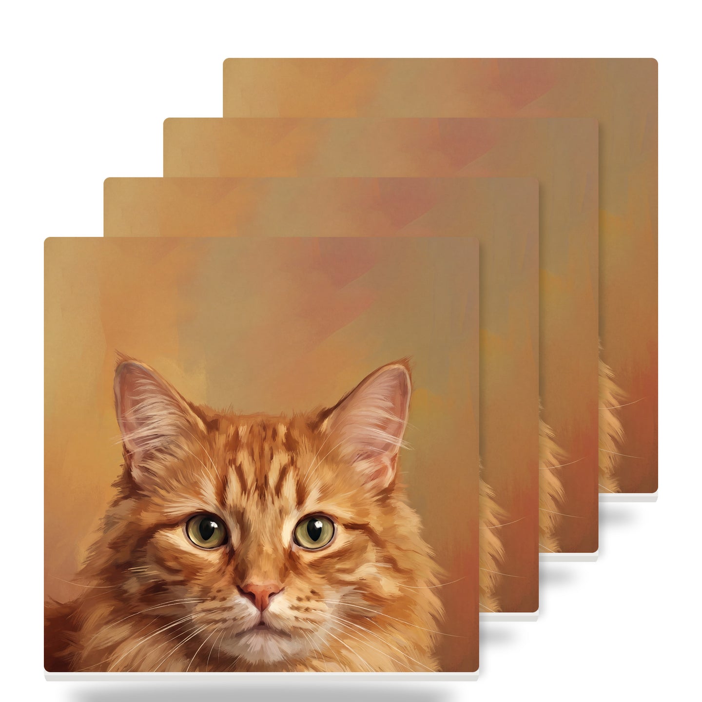 Orange Tabby Cat Portrait ceramic coasters set of 4